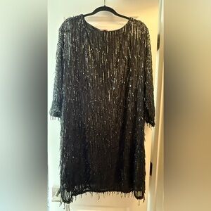 Vince Camuto Black Sequin Long Sleeve Mini Dress